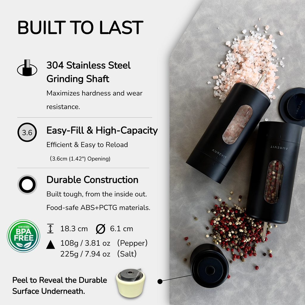 Pureum - Manual Pepper Grinder, Single Pepper Mill with 420 Stainless Steel Core