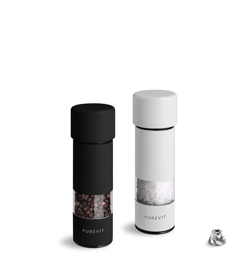 Pico -  Small Salt and Pepper Grinder Set, Manual Pepper Mill With Ceramic/Stainless Steel Core, External Adjustable Coarseness