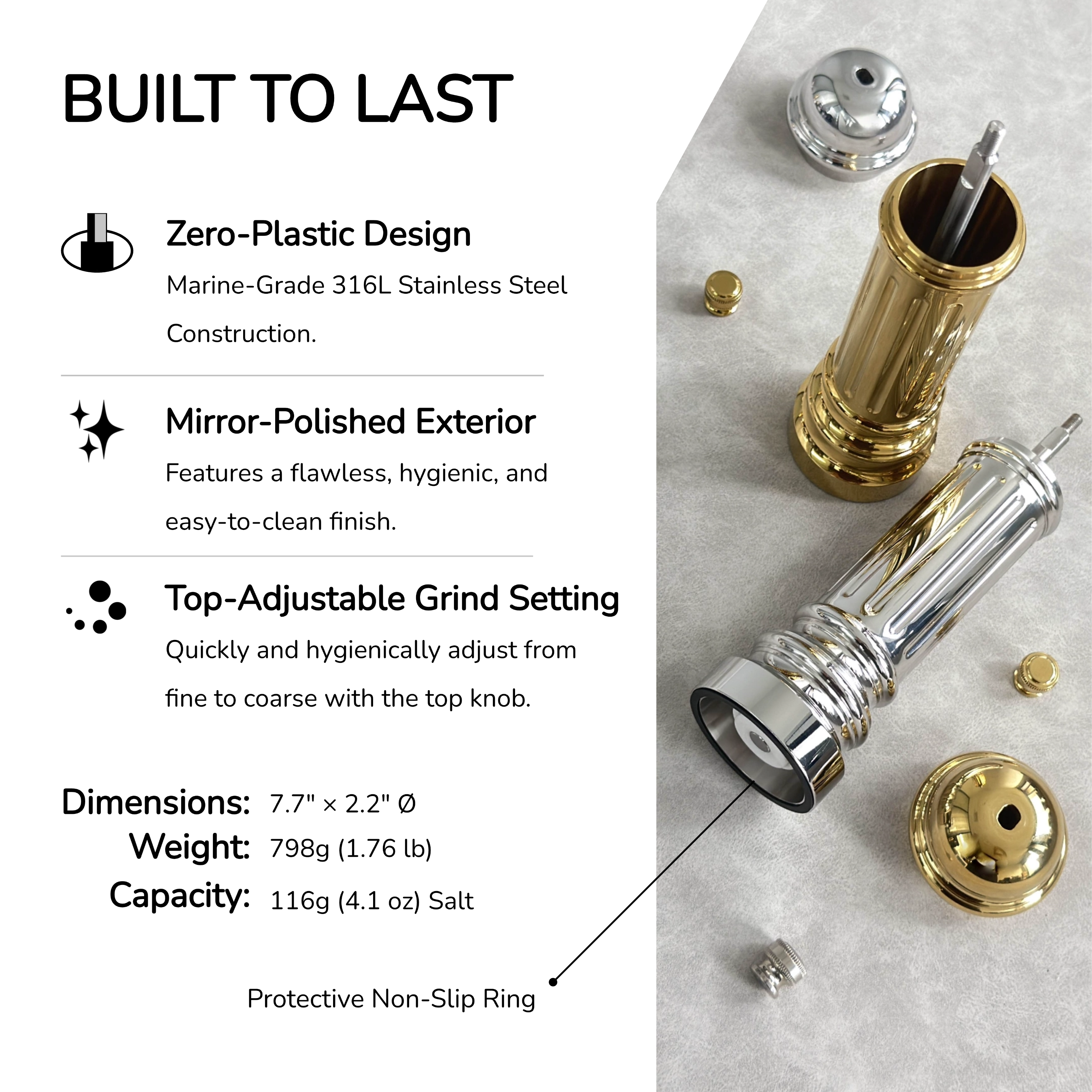 Inoxium - Metal Salt Grinder 316L Stainless Steel