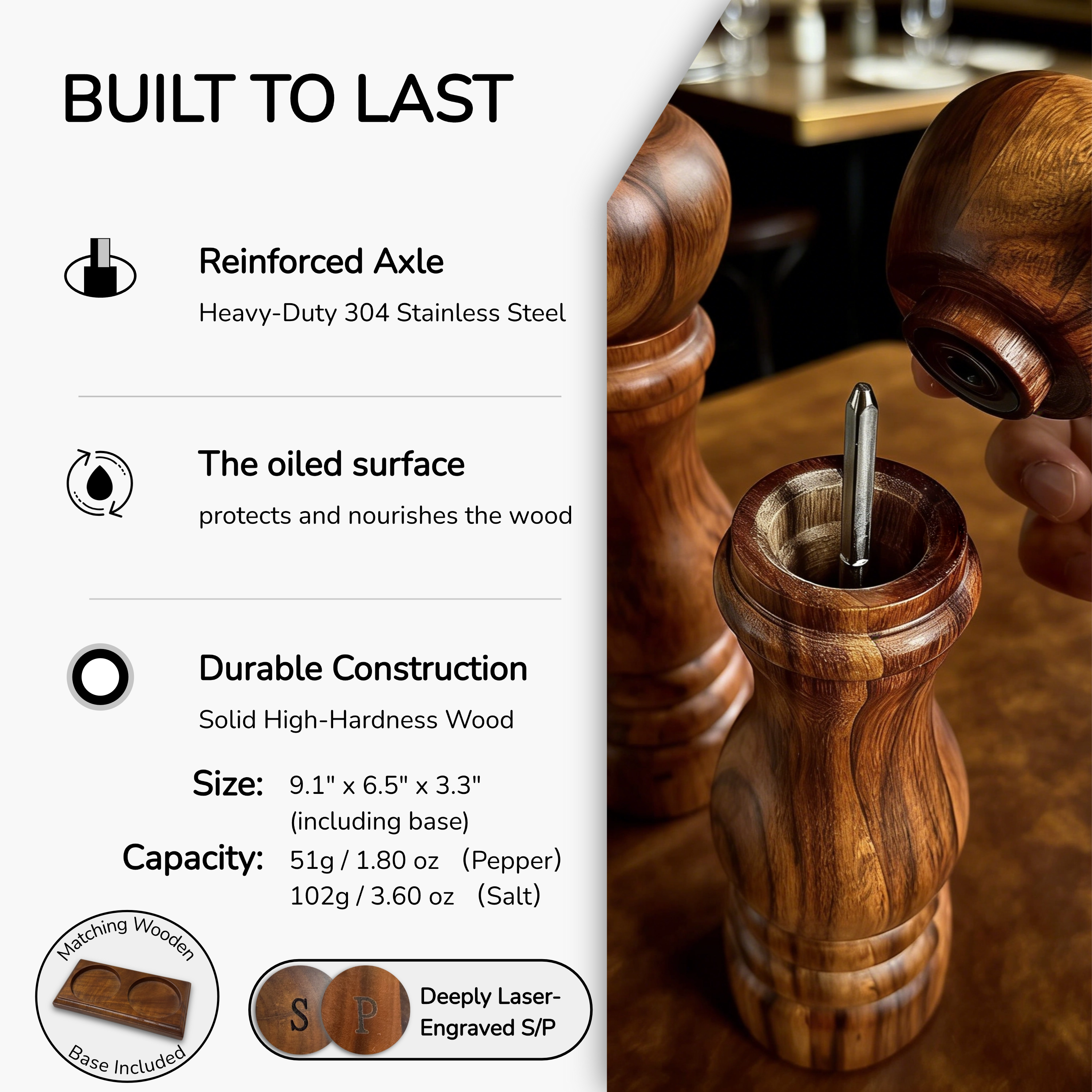 Graino Wooden Salt and Pepper Mill Set